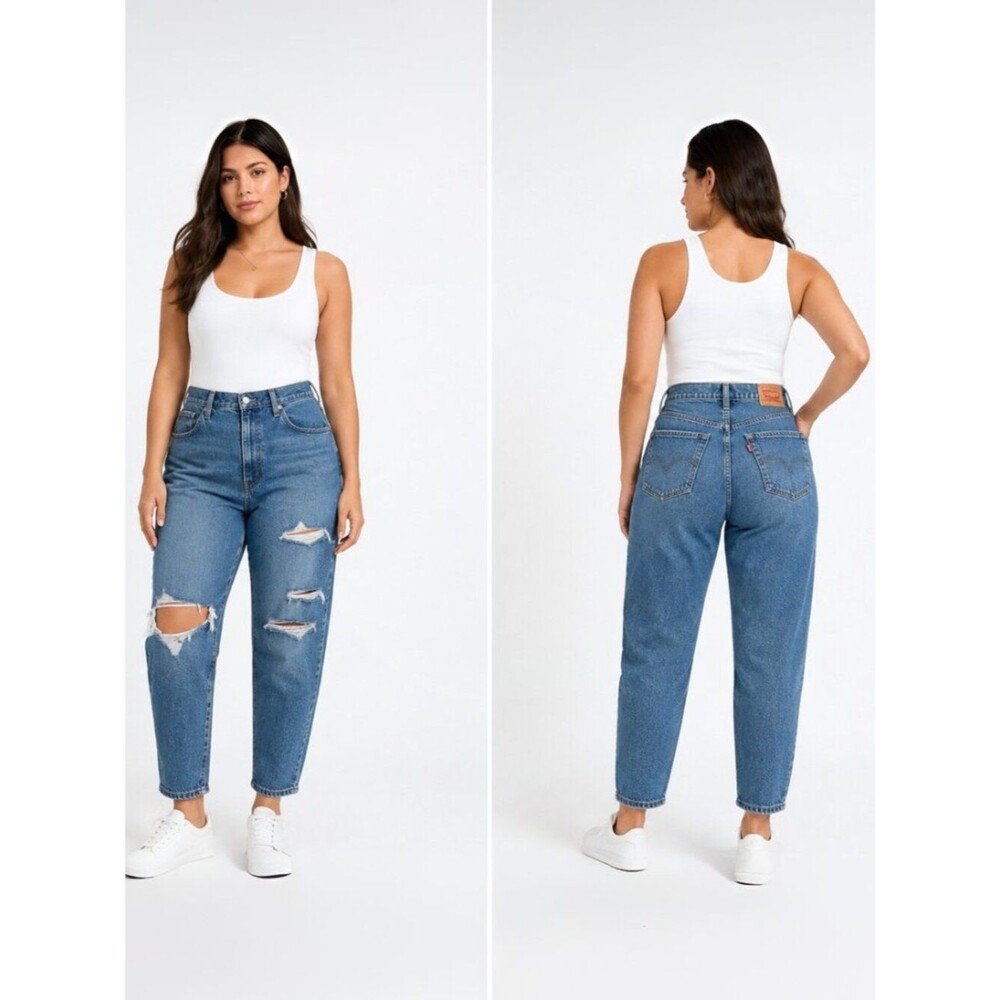 Levi's High Waisted Mom Jeans Distressed Tapered Denim Women's Blue Size 18W